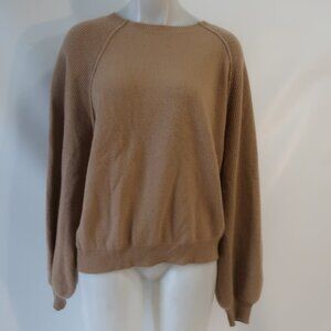 Womens Crush Tan Pure Cashmere Rib Sleeve Crew Neck Sweater 3 US/L